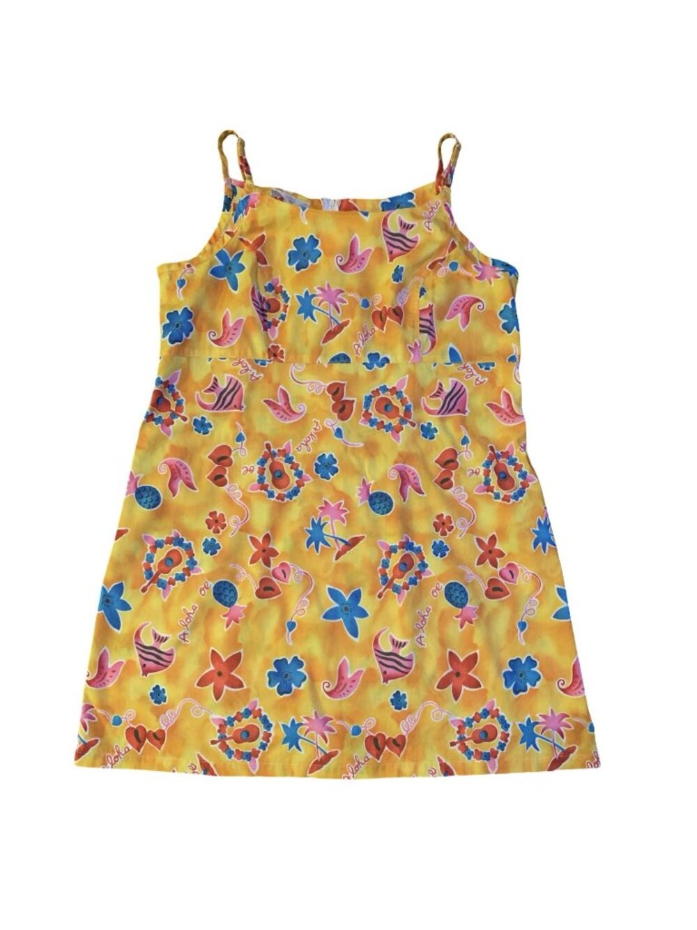 Hilo Hattie Dress Womens Sz M Yellow Multi Floral Sleeveless Made In Hawaii READ